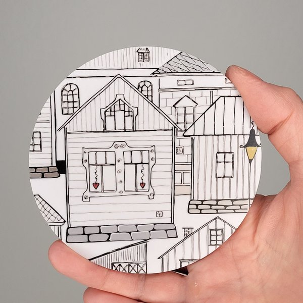Pyöreä lasinalunen "Jannen talo", halkaisija 10 cm